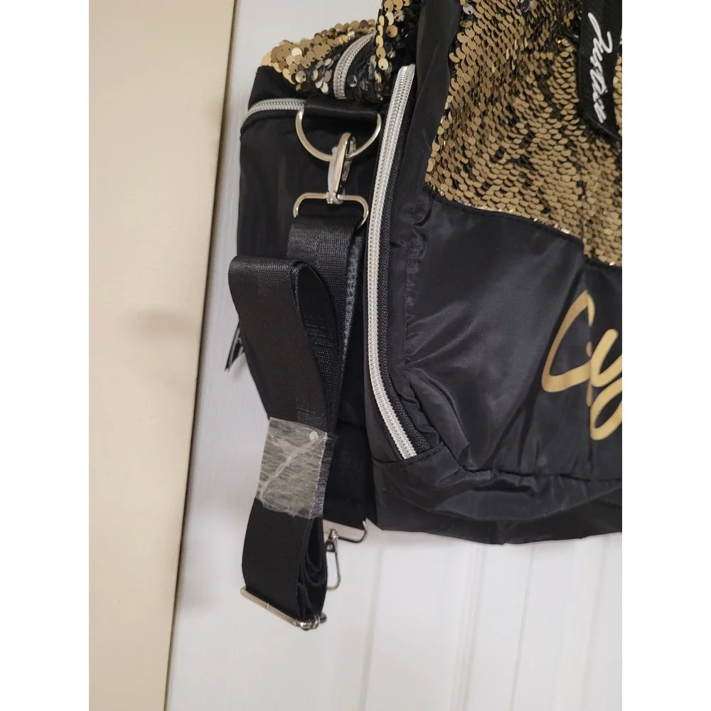 Justice Gymnast Duffle Bag Gold Sequin Kids Travel Bag Shoe‎ Compartment NWT